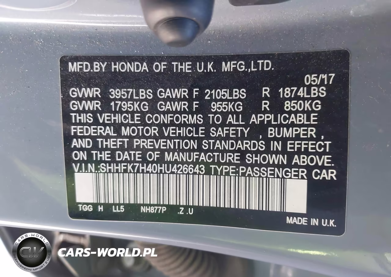 2017 Honda Civic Sport VIN:SHHFK7H40HU426643 - 9