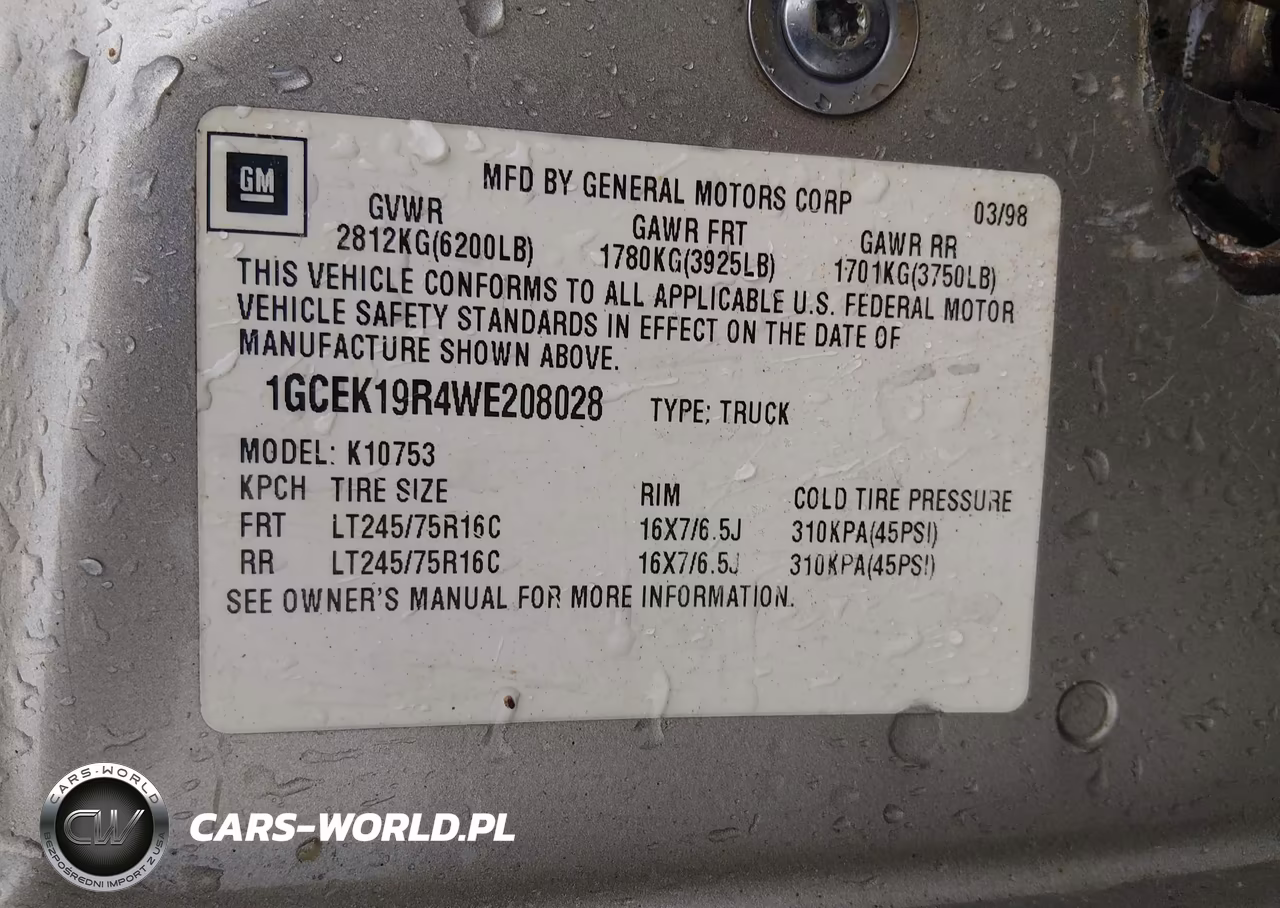 1998 Chevrolet K1500 Fleetside VIN:1GCEK19R4WE208028 - 9