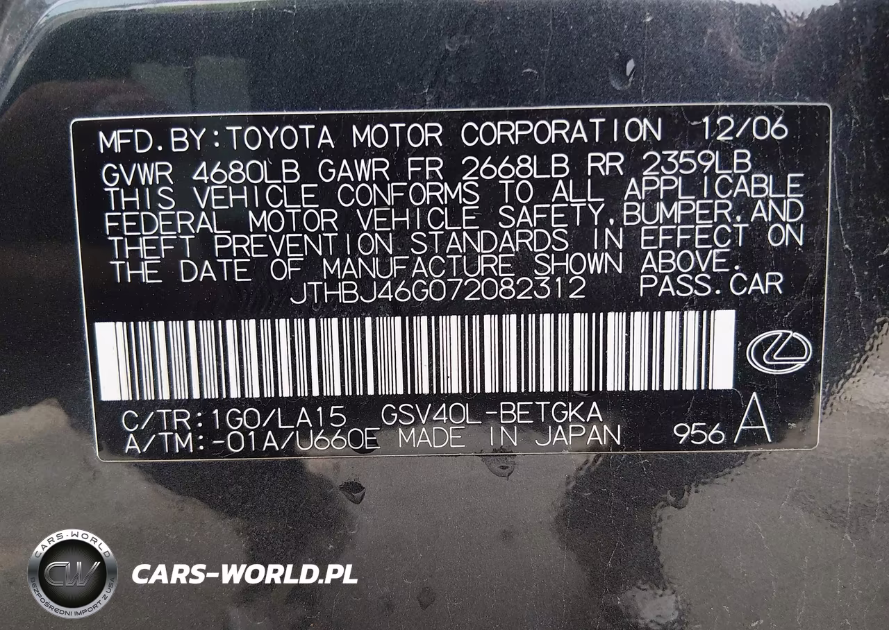 2007 Lexus Es 350 VIN:JTHBJ46G072082312 - 9