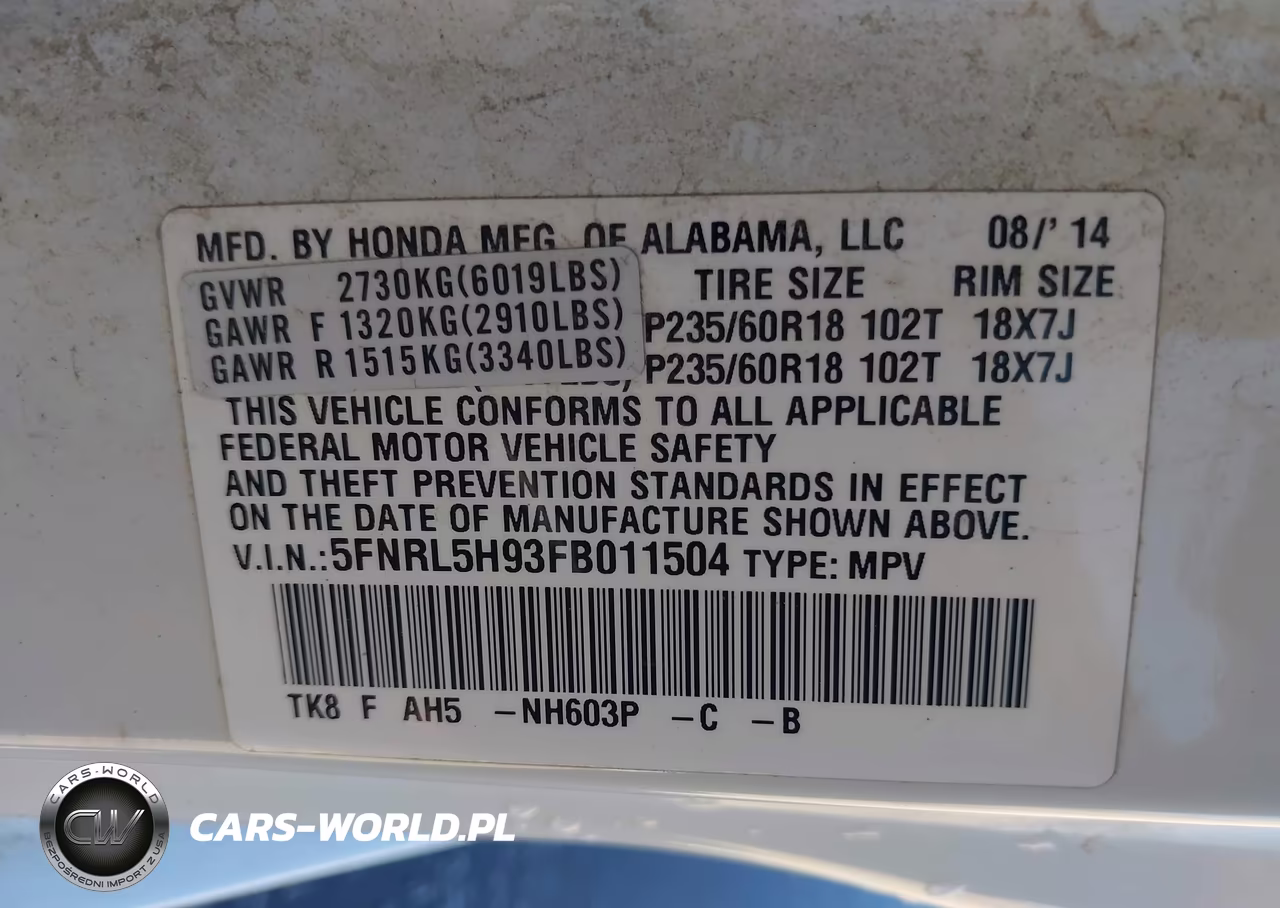 2015 Honda Odyssey Touring-Touring Elite VIN:5FNRL5H93FB011504 - 9