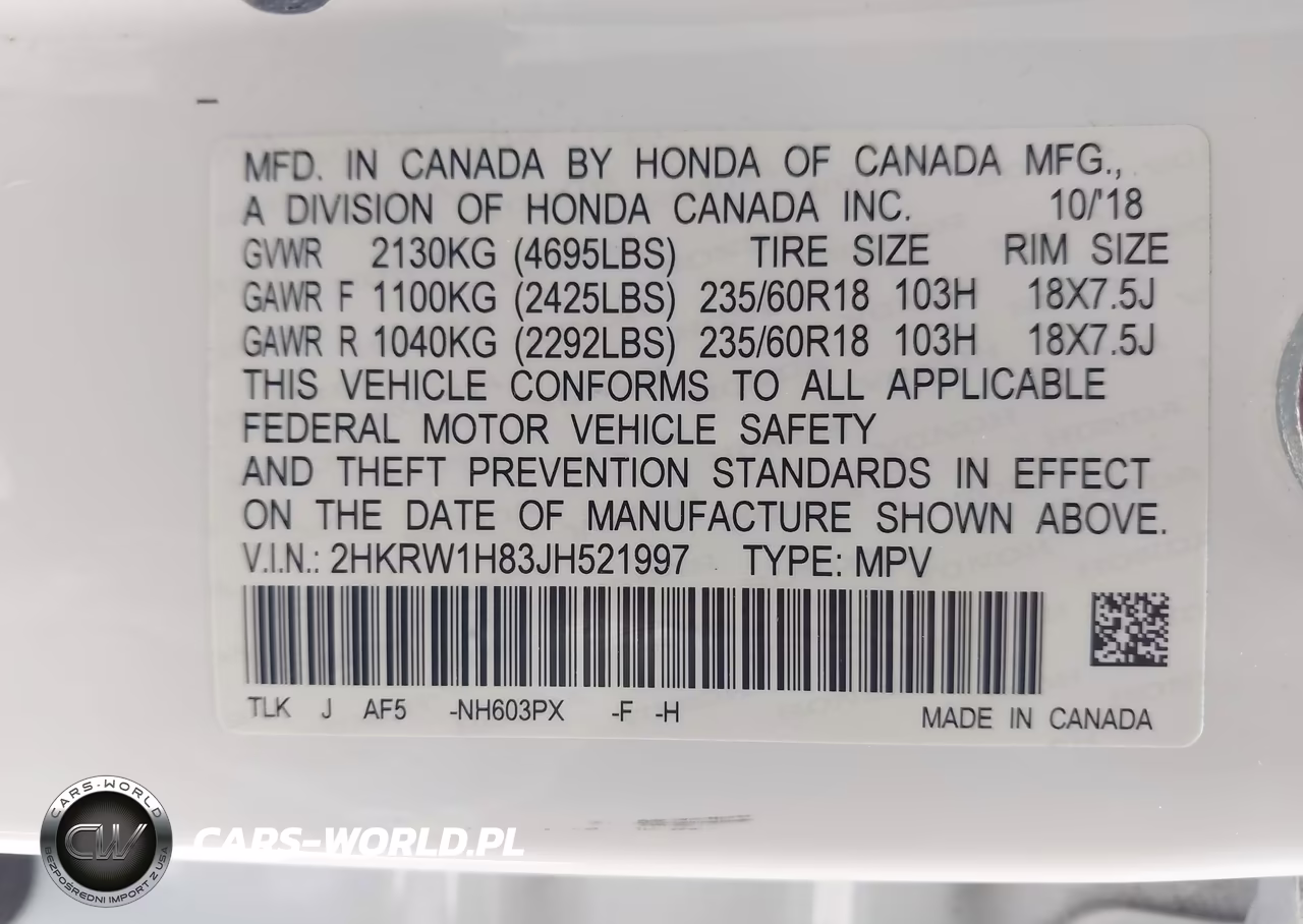 2018 Honda Cr-V Ex-L-Ex-L Navi VIN:2HKRW1H83JH521997 - 9