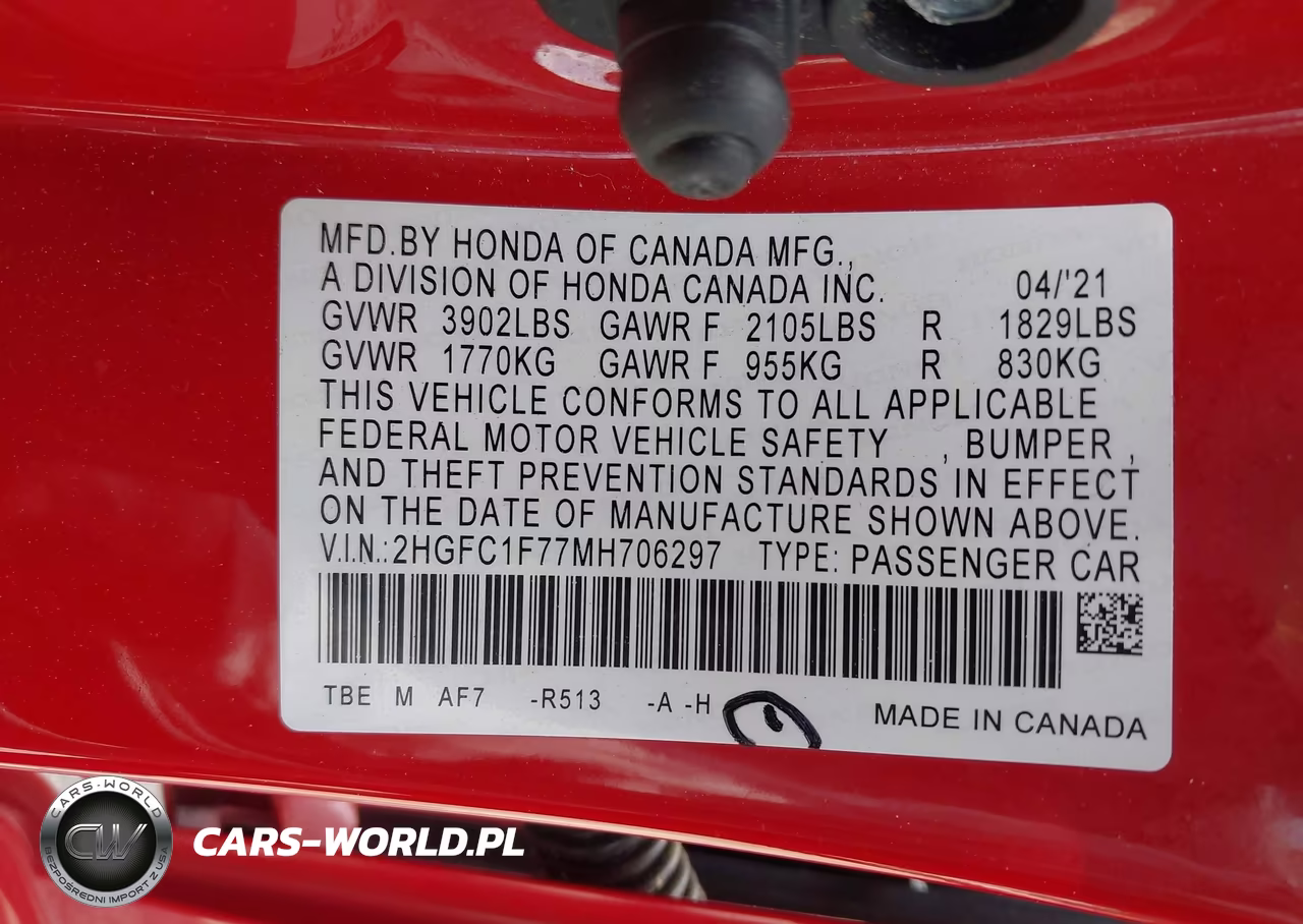 2021 Honda Civic Ex-L VIN:2HGFC1F77MH706297 - 9