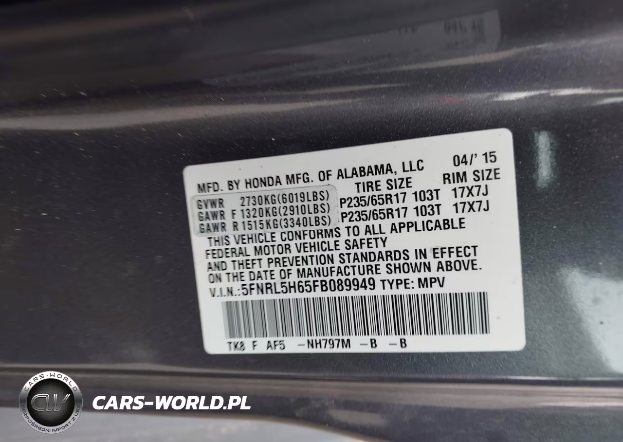 2015 Honda Odyssey Ex-L VIN:5FNRL5H65FB089949 - 9