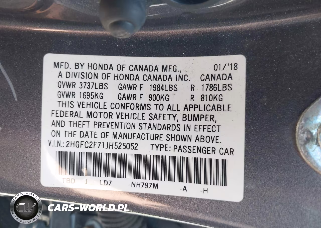 2018 Honda Civic Ex VIN:2HGFC2F71JH525052 - 9