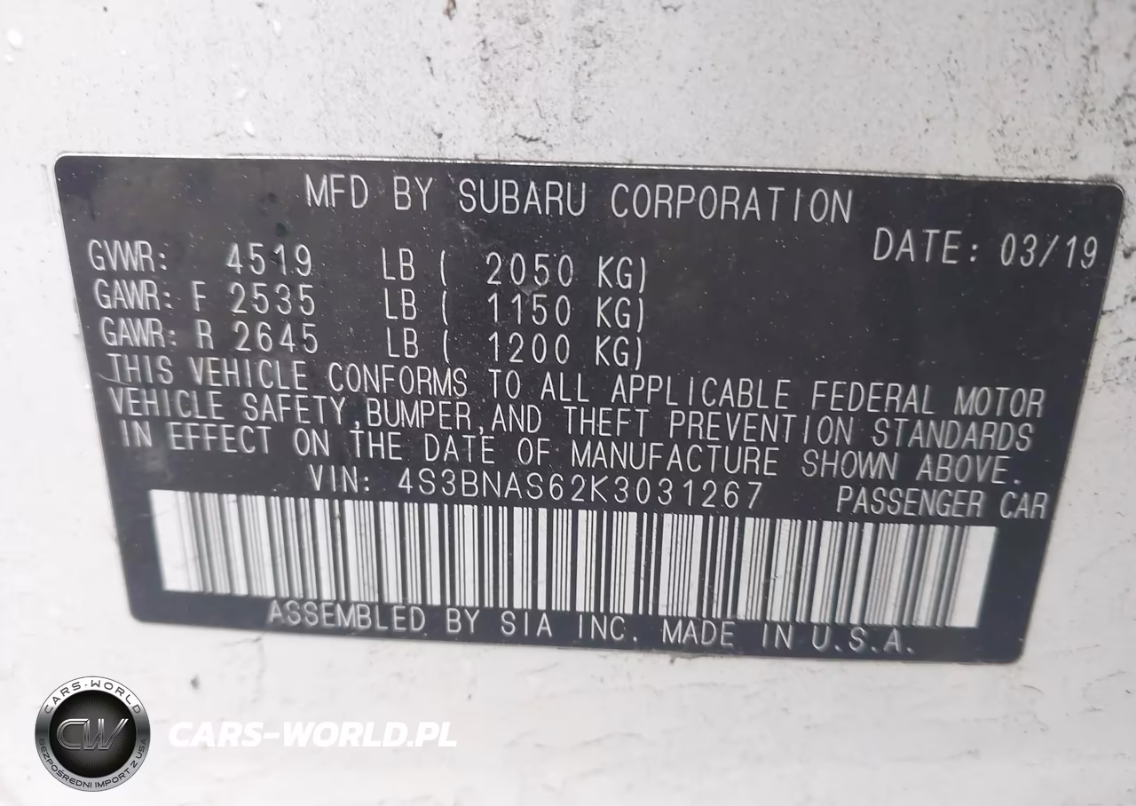 2019 Subaru Legacy 2.5I Sport VIN:4S3BNAS62K3031267 - 9
