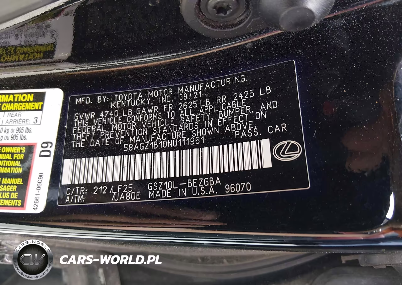 2022 Lexus Es 350 F Sport VIN:58AGZ1B10NU111961 - 9