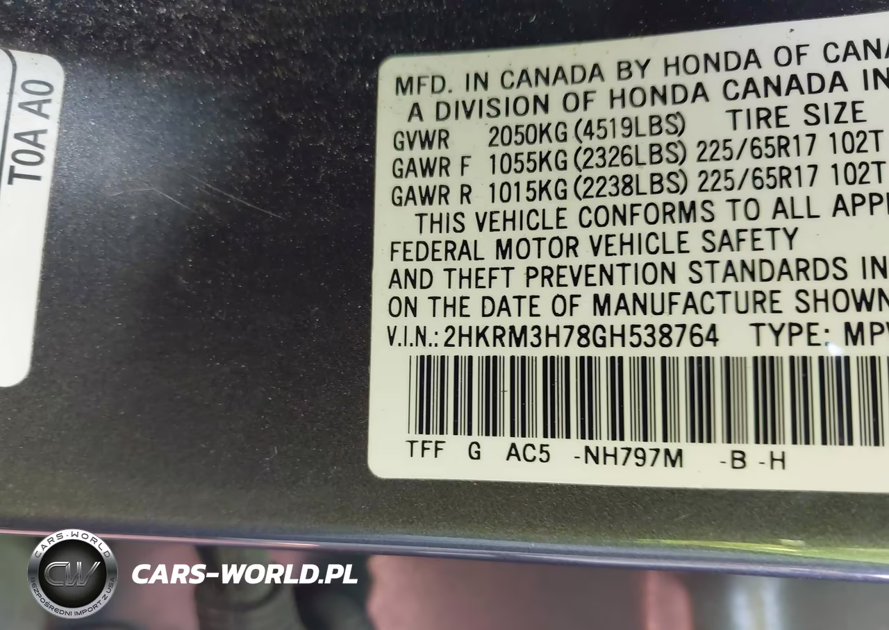 2016 Honda Cr-V Ex-L VIN:2HKRM3H78GH538764 - 9