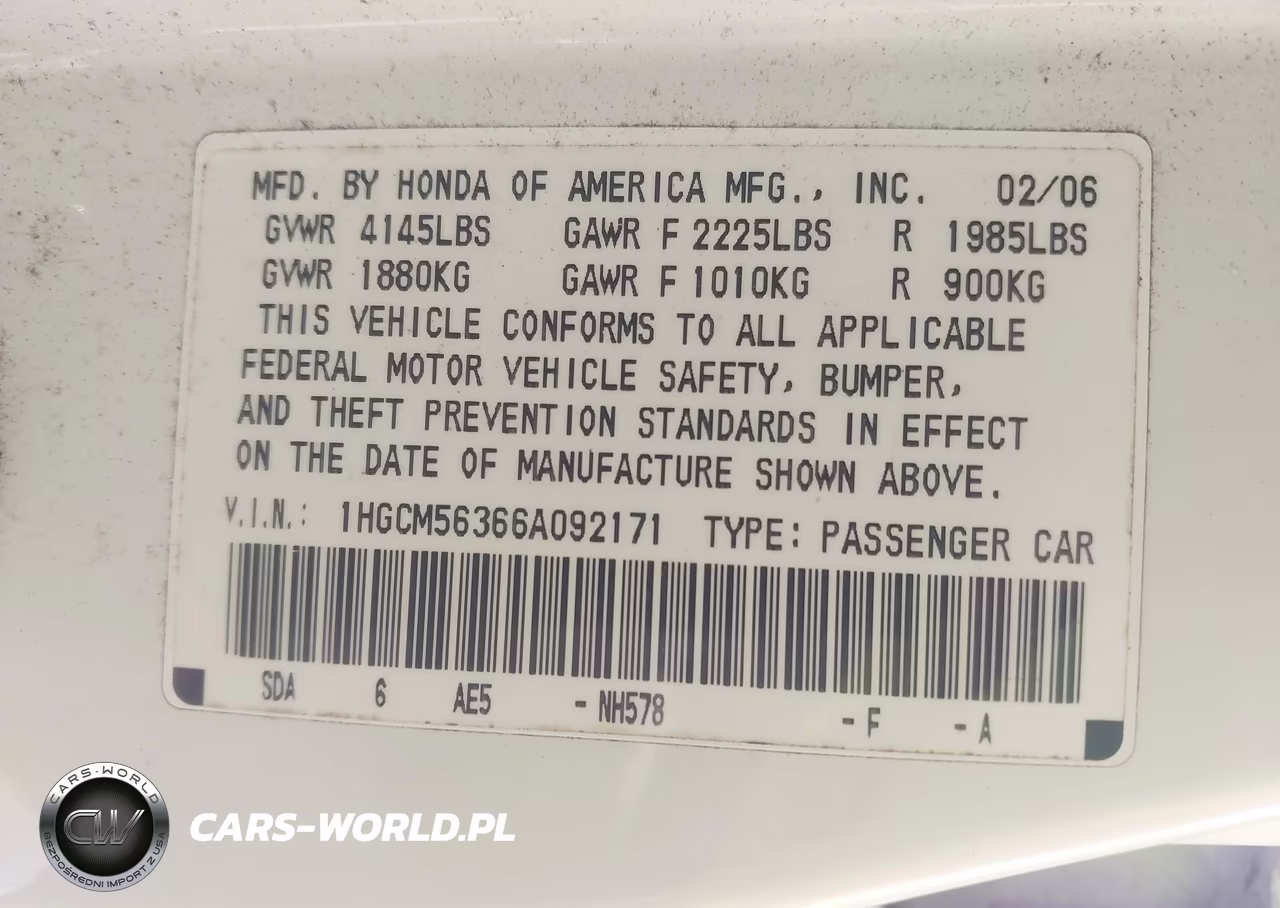 2006 Honda Accord 2.4 Se VIN:1HGCM56366A092171 - 9