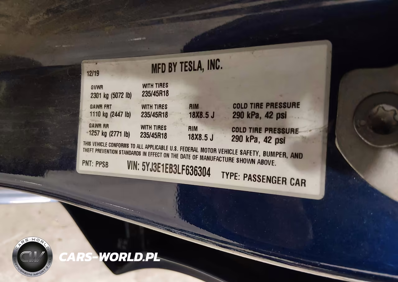 2020 Tesla Model 3 Long Range Dual Motor All-Wheel Drive VIN:5YJ3E1EB3LF636304 - 9