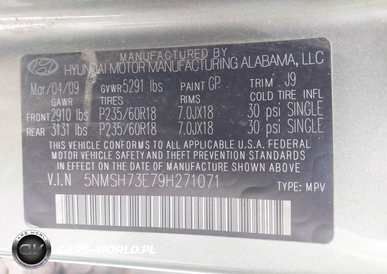 2009 Hyundai Santa Fe Limited VIN:5NMSH73E79H271071 - 9
