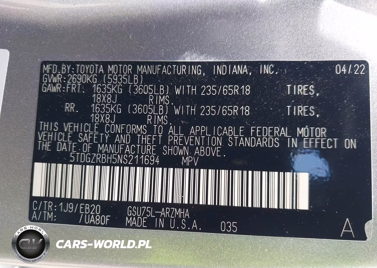 2022 Toyota Highlander Xle VIN:5TDGZRBH5NS211694 - 9