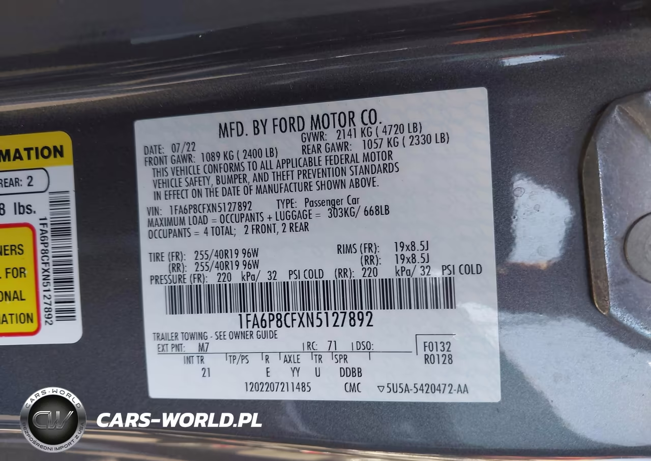 2022 Ford Mustang Gt Fastback VIN:1FA6P8CFXN5127892 - 9