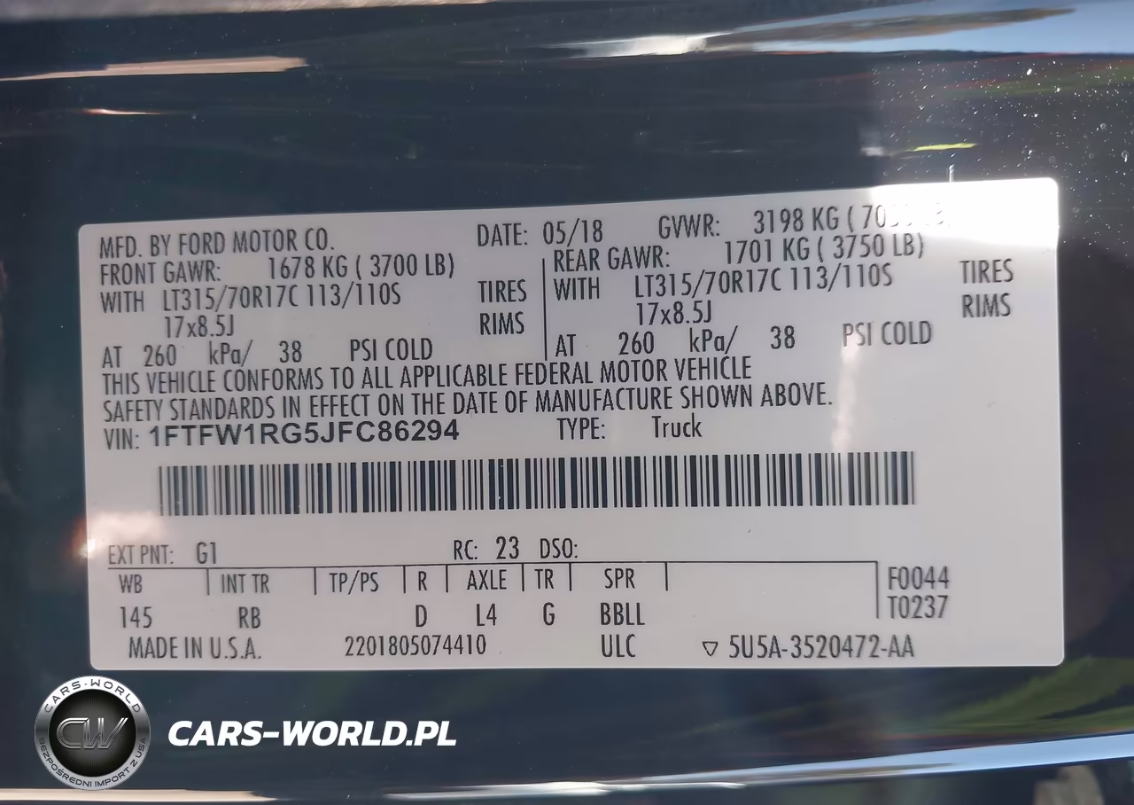 2018 Ford F-150 Raptor VIN:1FTFW1RG5JFC86294 - 9