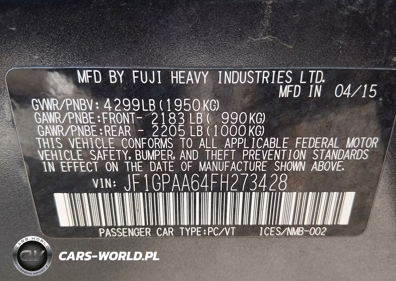 2015 Subaru Impreza 2.0I VIN:JF1GPAA64FH273428 - 9