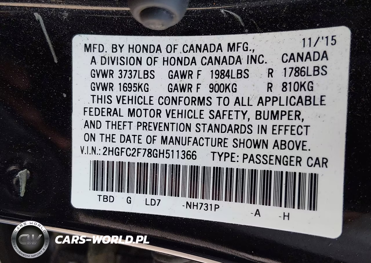 2016 Honda Civic Ex VIN:2HGFC2F78GH511366 - 9