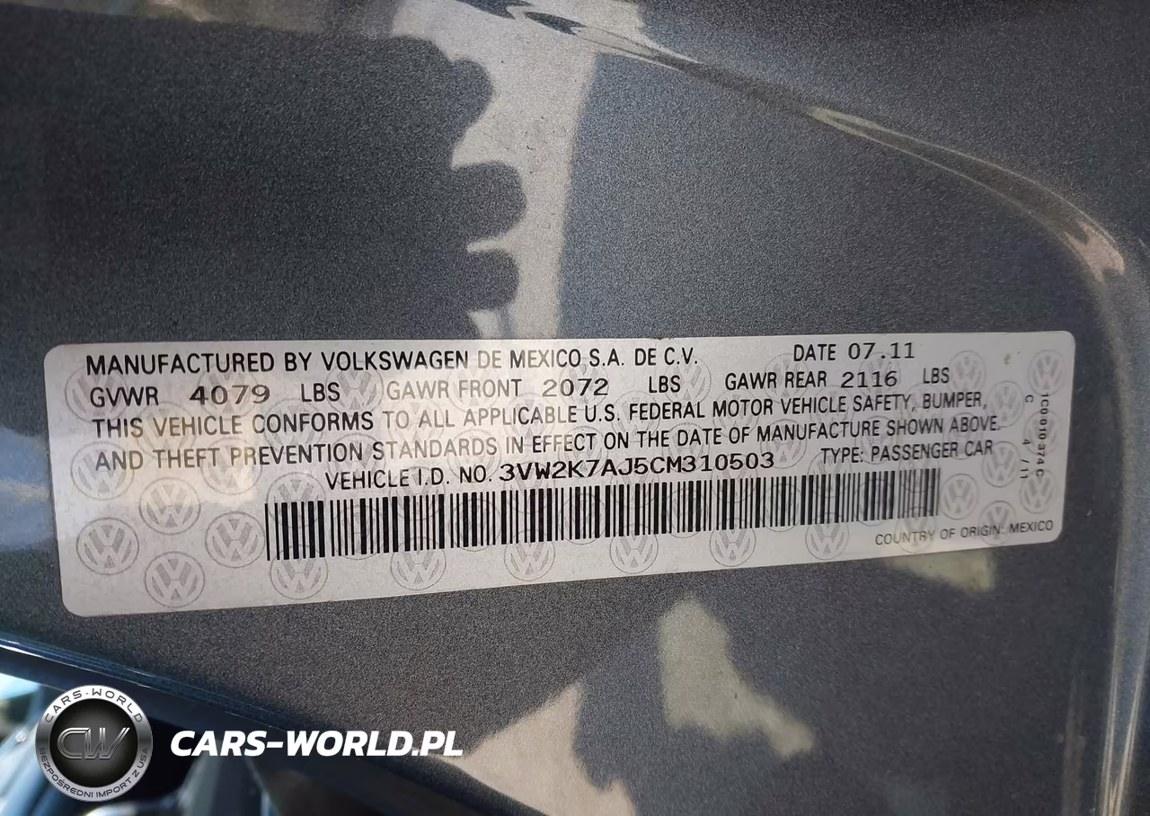 2012 Volkswagen Jetta 2.0L S VIN:3VW2K7AJ5CM310503 - 9