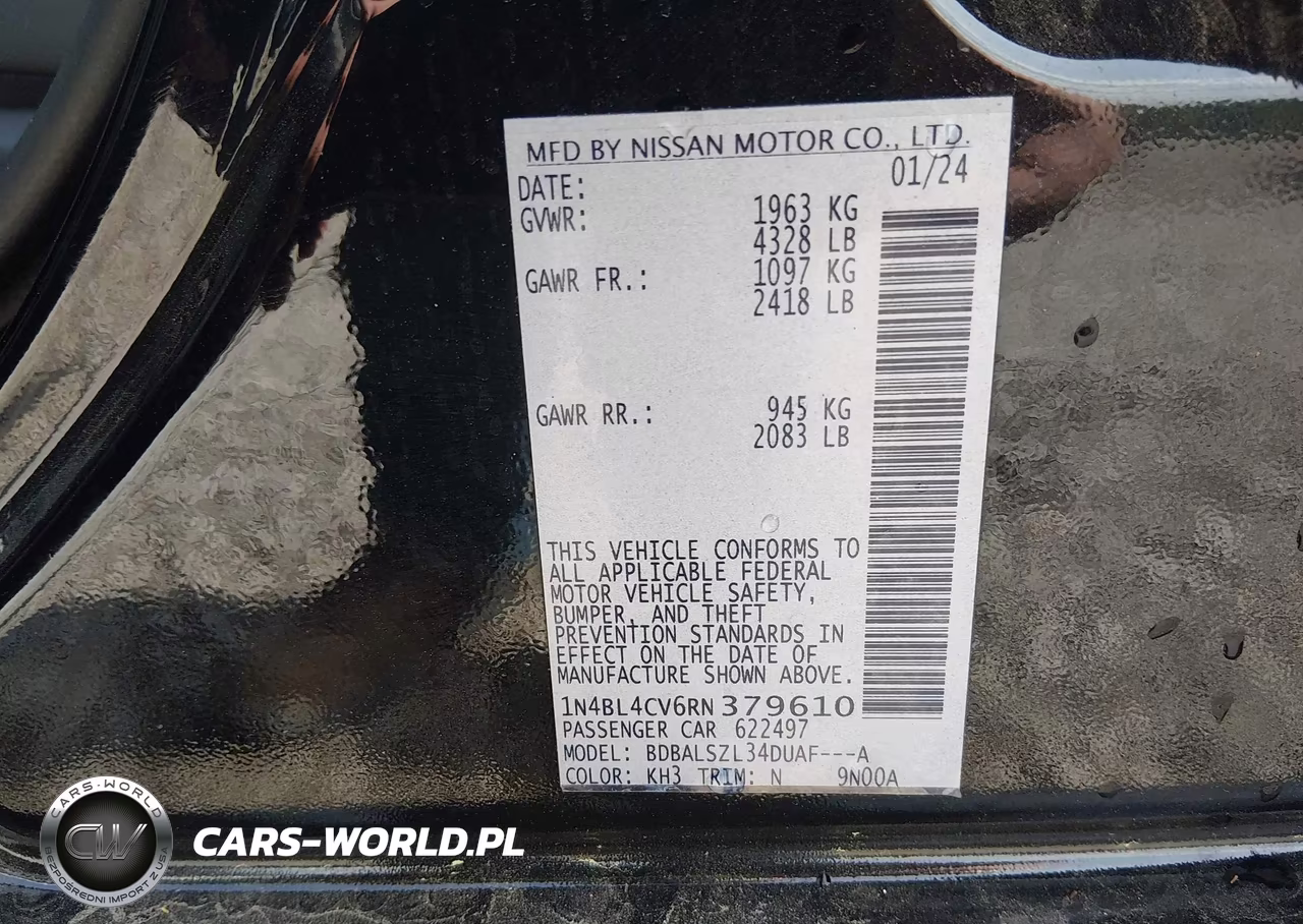 2024 Nissan Altima Sr Fwd VIN:1N4BL4CV6RN379610 - 9