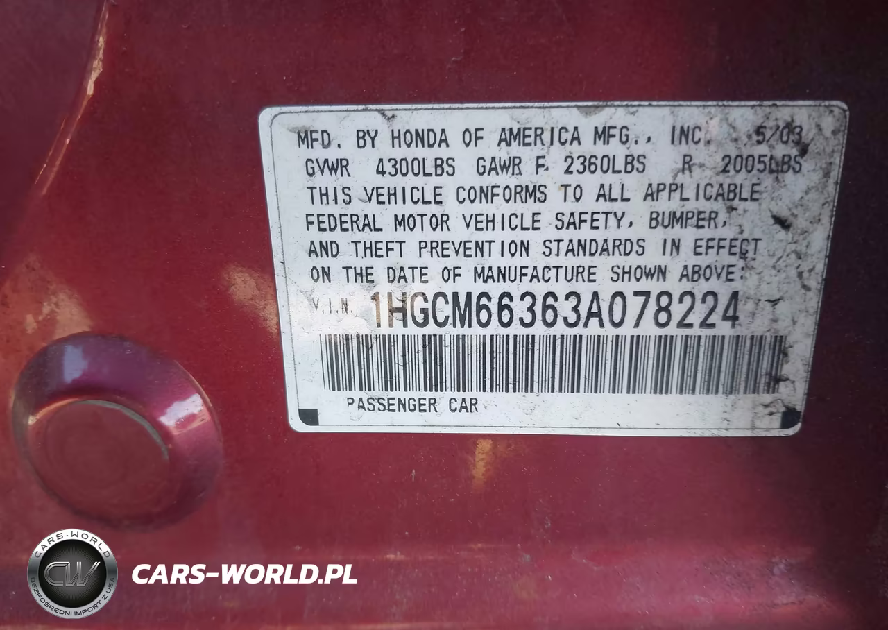 2003 Honda Accord 3.0 Lx VIN:1HGCM66363A078224 - 9