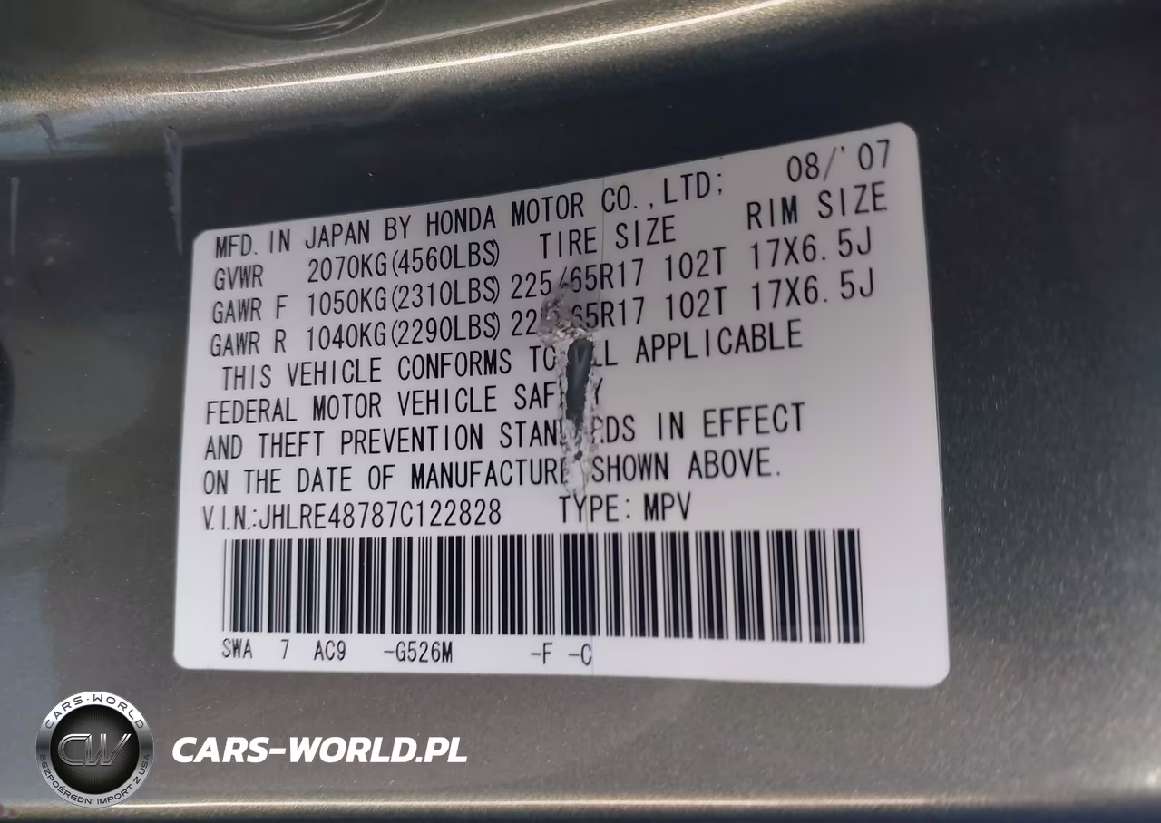 2007 Honda Cr-V Ex-L VIN:JHLRE48787C122828 - 9
