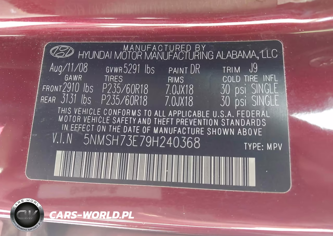 2009 Hyundai Santa Fe Se VIN:5NMSH73E79H240368 - 9