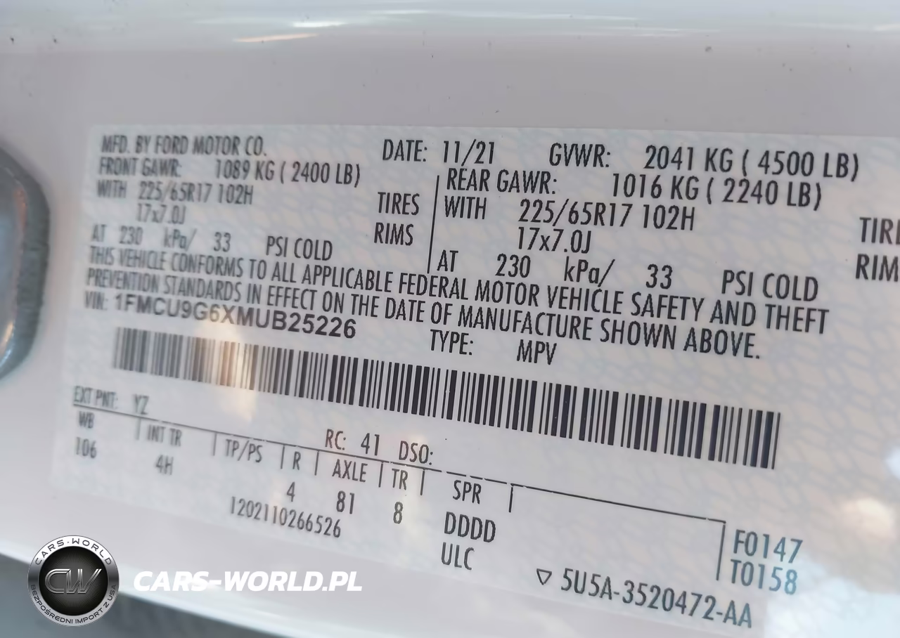 2021 Ford Escape Se VIN:1FMCU9G6XMUB25226 - 9
