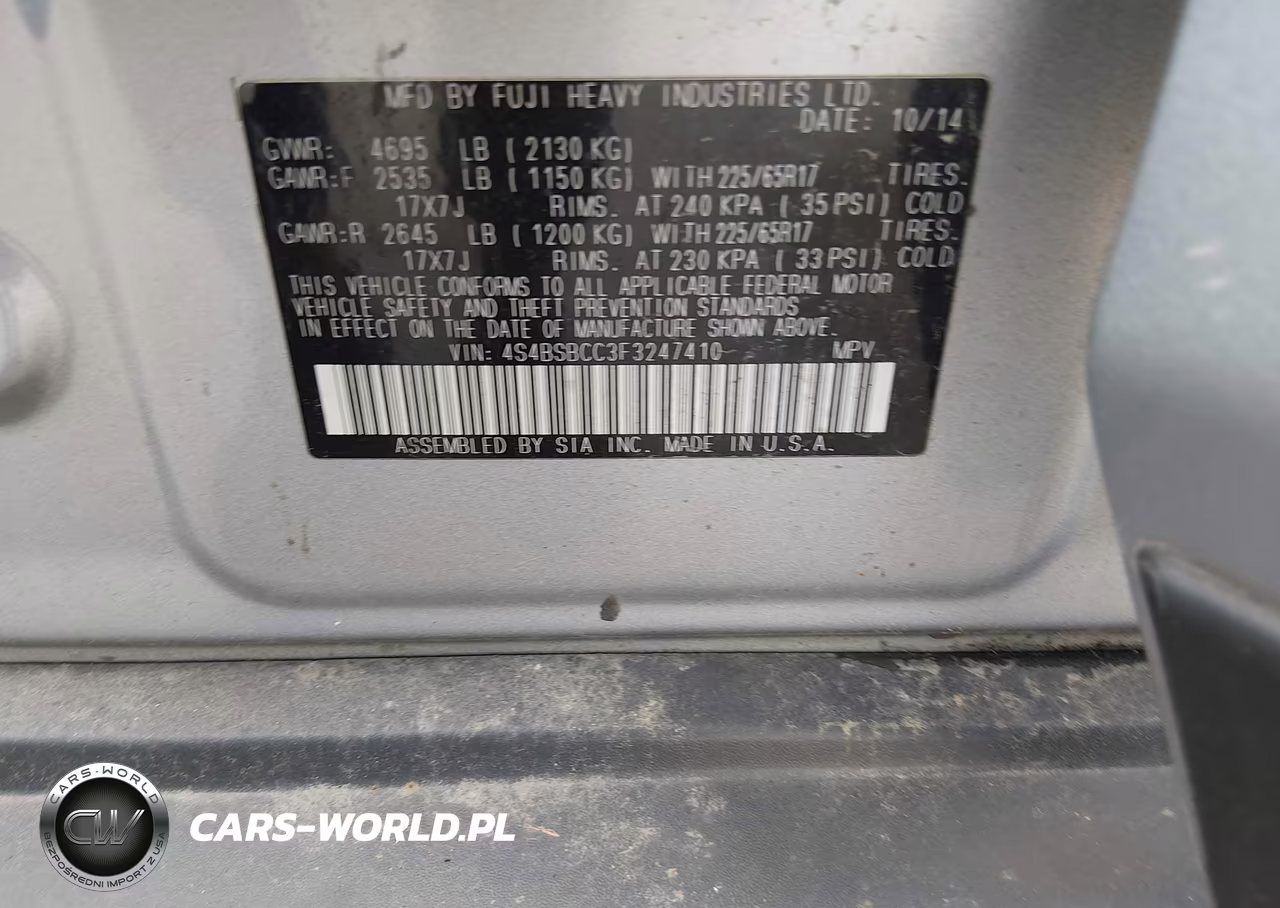 2015 Subaru Outback 2.5I Premium VIN:4S4BSBCC3F3247410 - 9