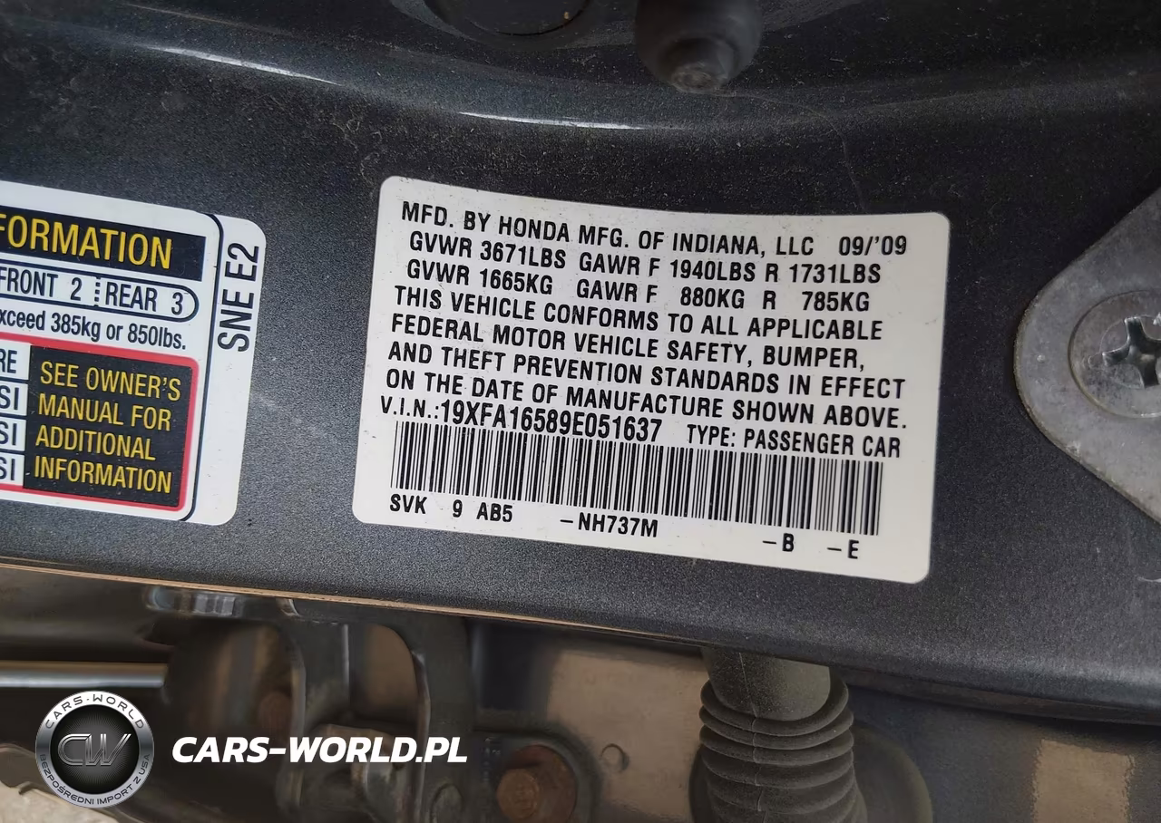2009 Honda Civic Lx VIN:19XFA16589E051637 - 9