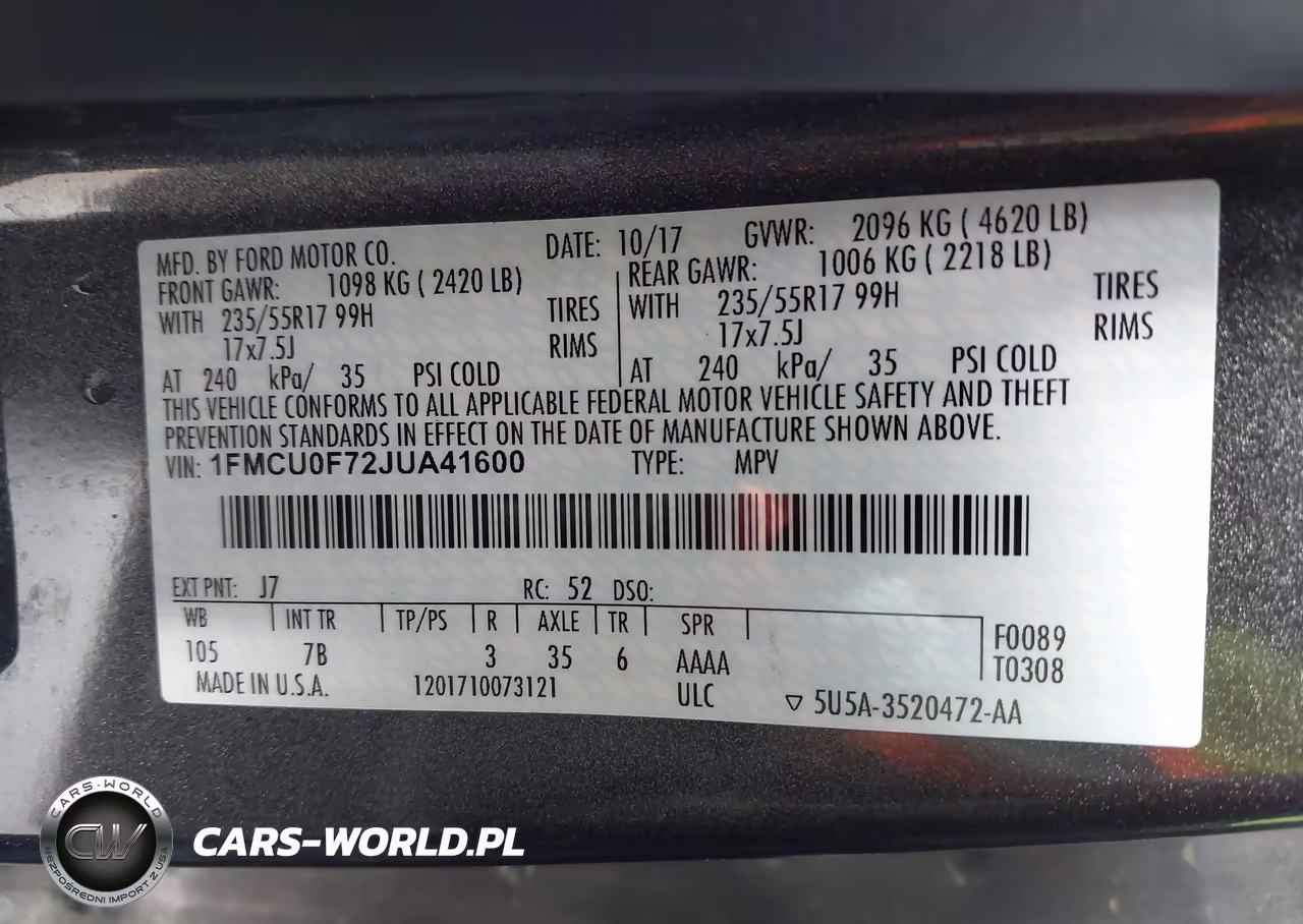 2018 Ford Escape S VIN:1FMCU0F72JUA41600 - 9