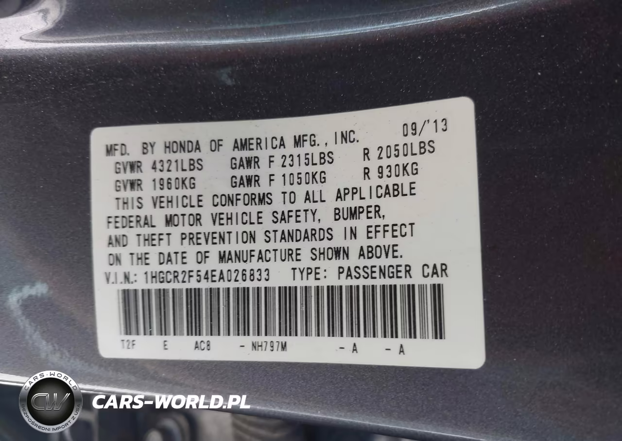 2014 Honda Accord Sport VIN:1HGCR2F54EA026833 - 9