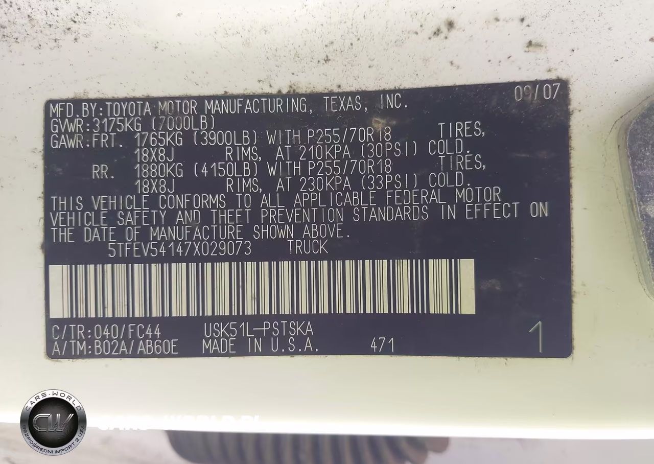 2007 Toyota Tundra Sr5 5.7L V8 VIN:5TFEV54147X029073 - 9