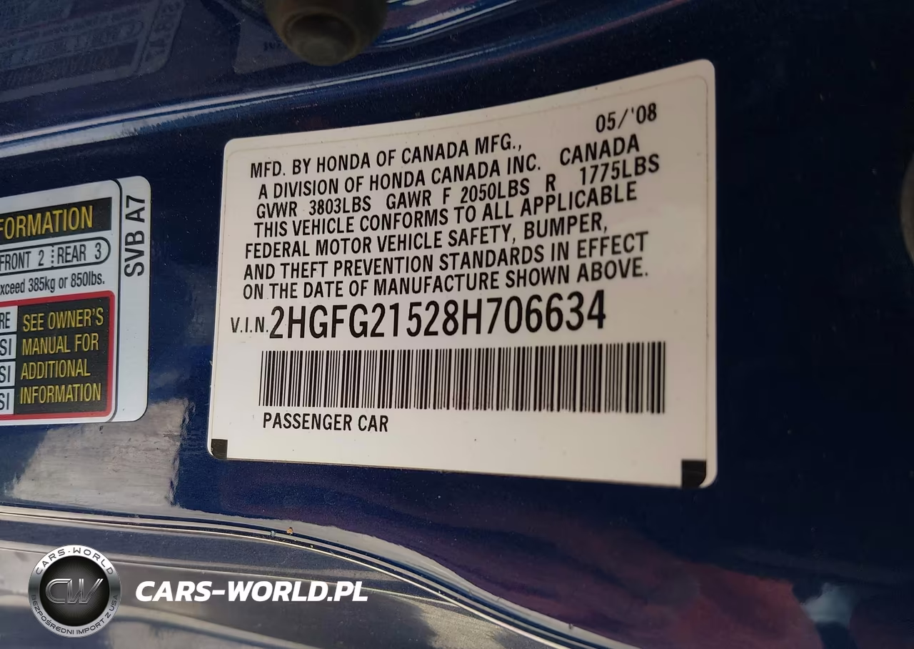 2008 Honda Civic Si VIN:2HGFG21528H706634 - 9