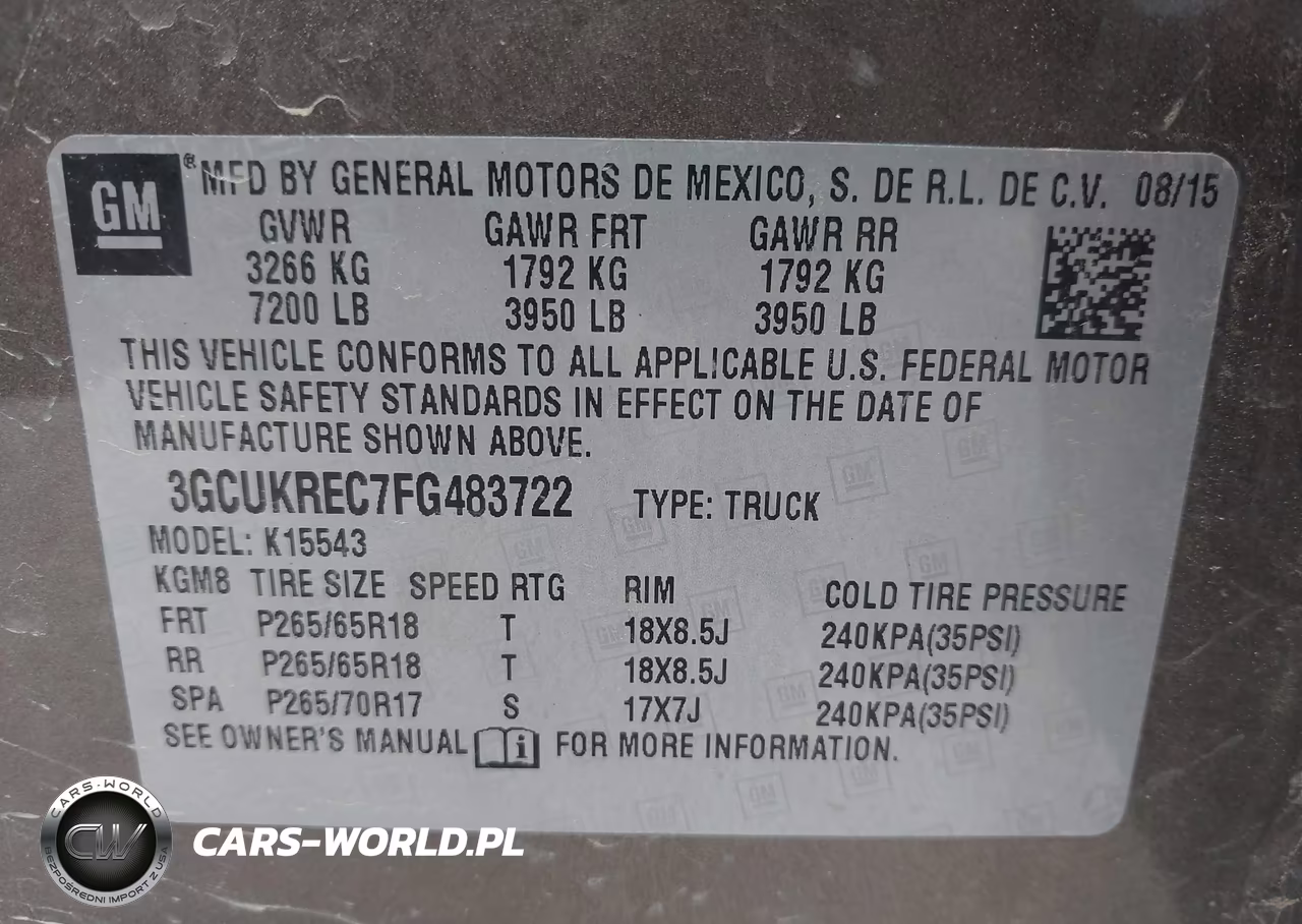 2015 Chevrolet Silverado 1500 2Lt VIN:3GCUKREC7FG483722 - 9