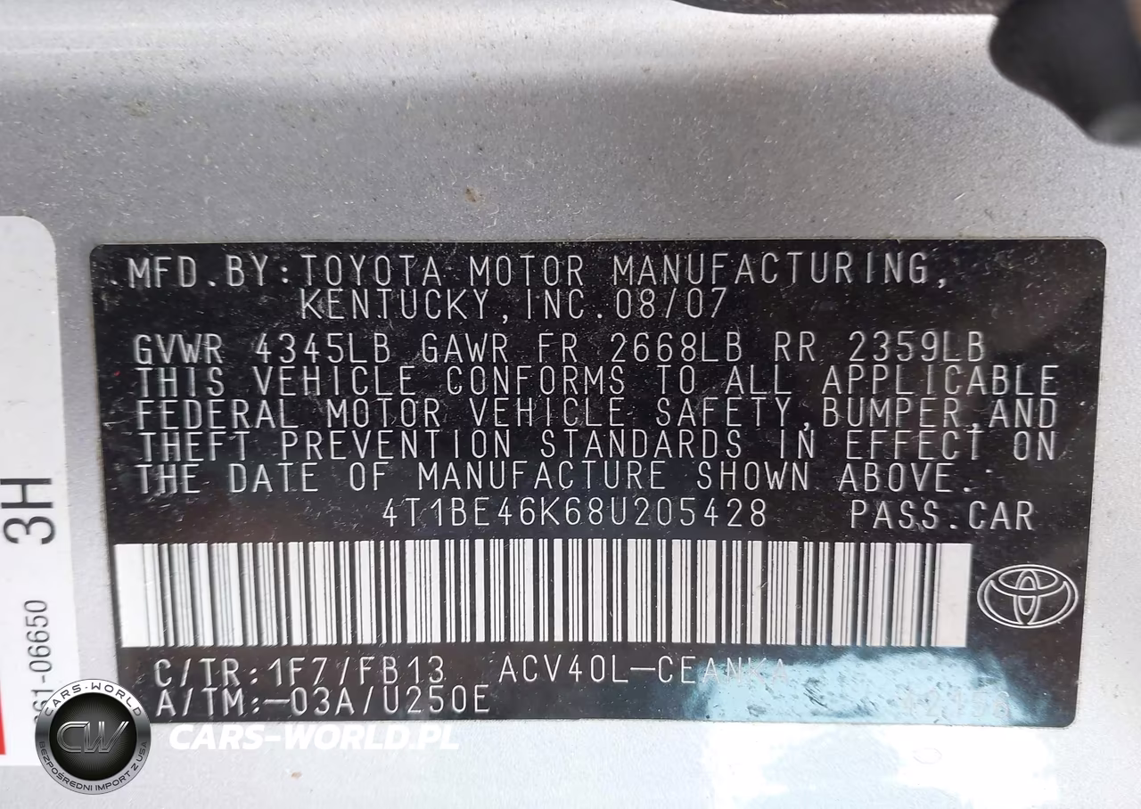 2008 Toyota Camry Le VIN:4T1BE46K68U205428 - 9