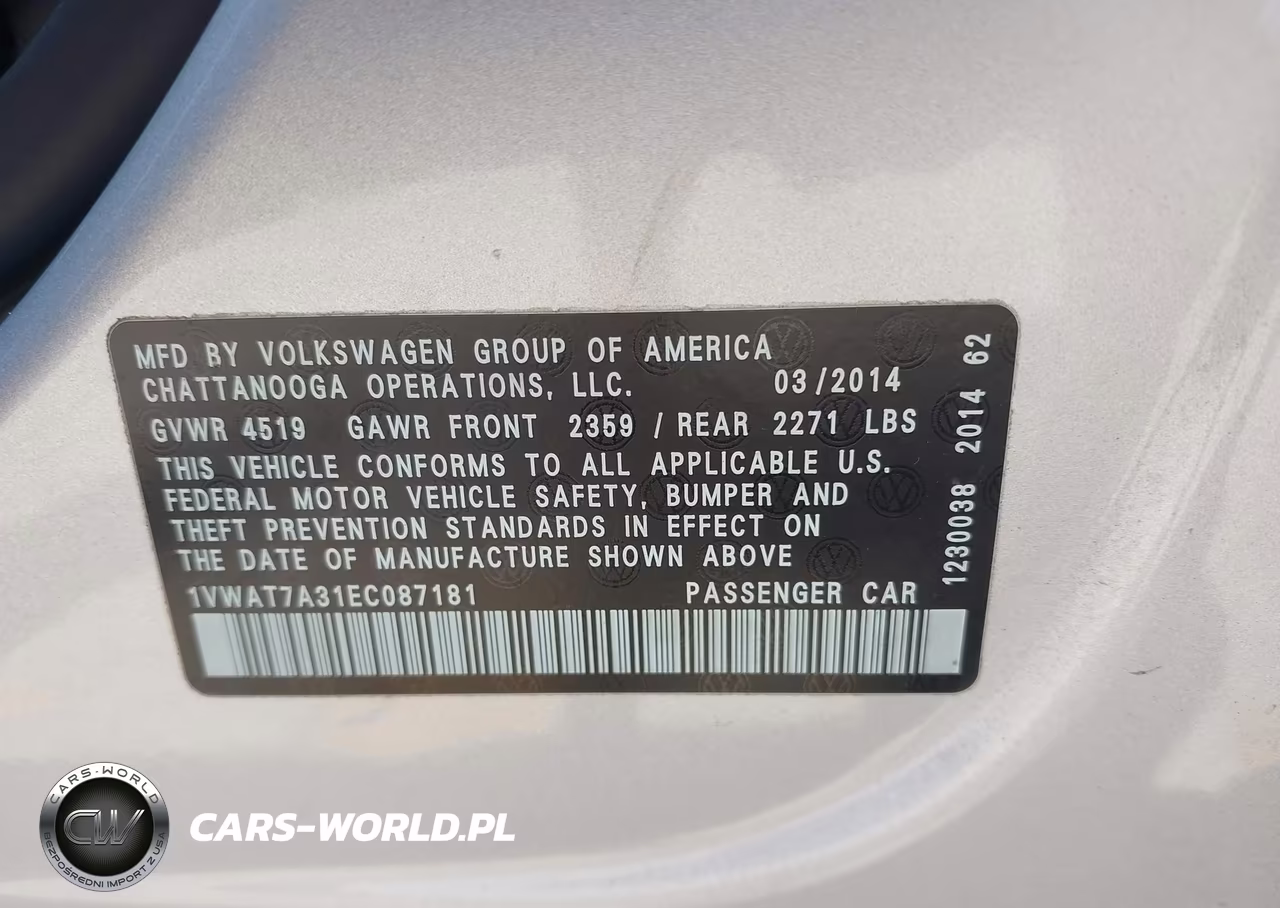 2014 Volkswagen Passat 1.8T S VIN:1VWAT7A31EC087181 - 9