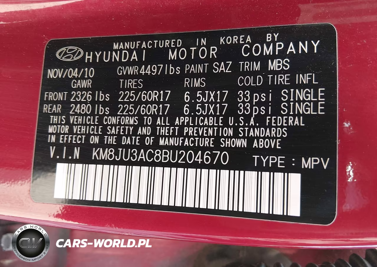 2011 Hyundai Tucson Gls VIN:KM8JU3AC8BU204670 - 9