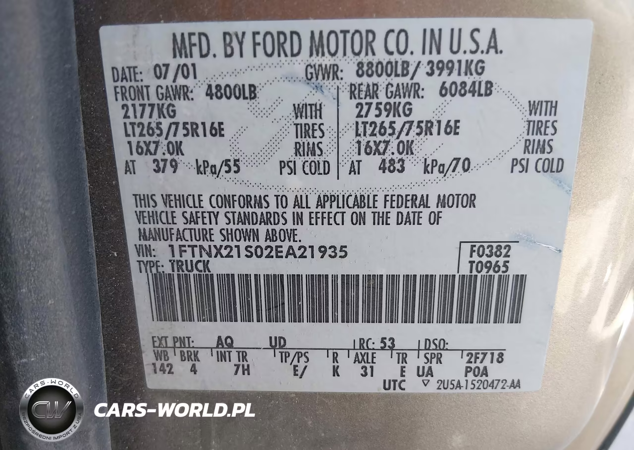 2002 Ford F-250 Lariat-Xl-Xlt VIN:1FTNX21S02EA21935 - 9
