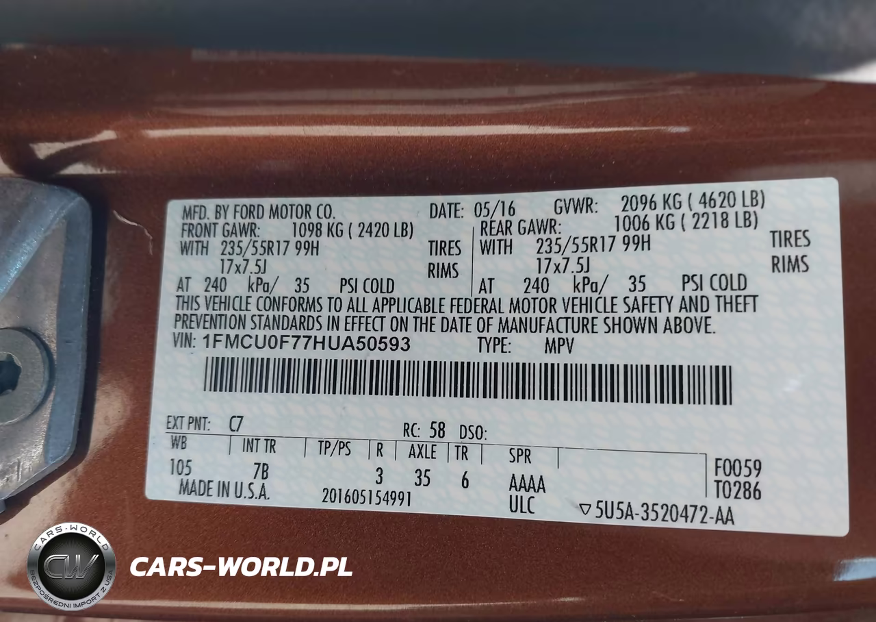 2017 Ford Escape S VIN:1FMCU0F77HUA50593 - 9