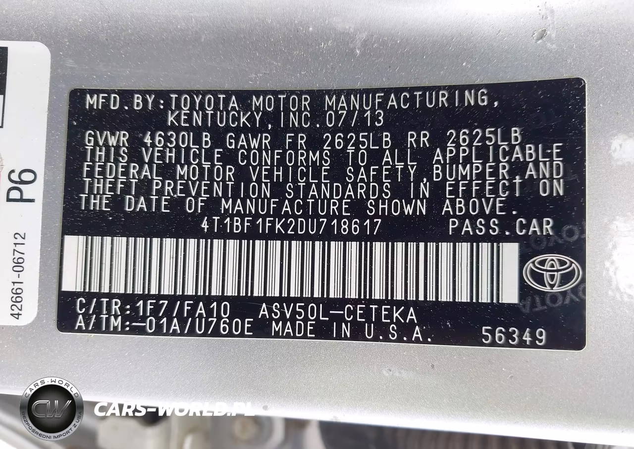 2013 Toyota Camry L VIN:4T1BF1FK2DU718617 - 9