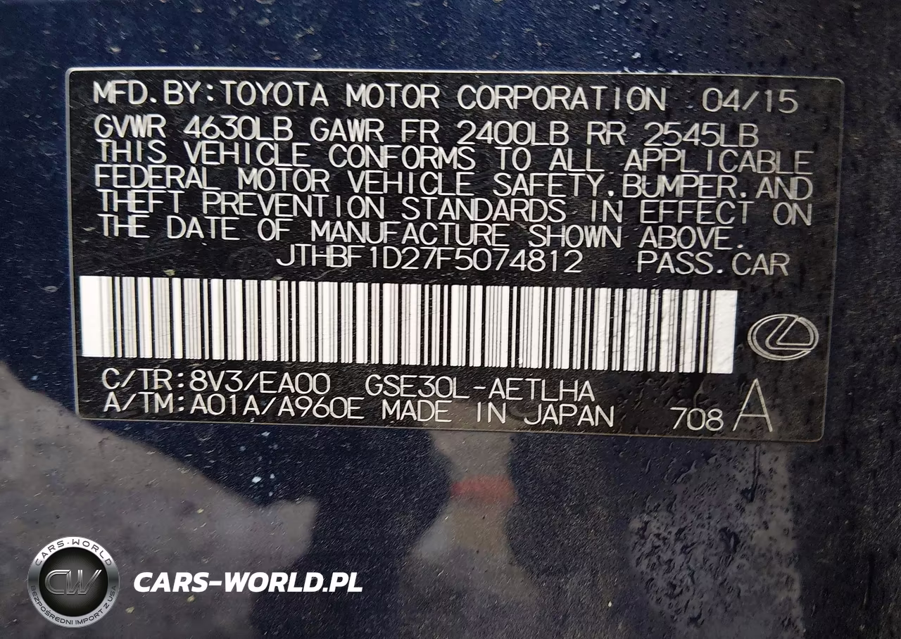 2015 Lexus Is 250 VIN:JTHBF1D27F5074812 - 9