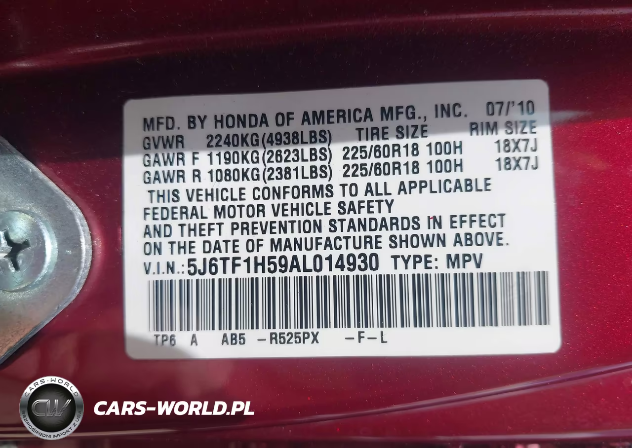 2010 Honda Accord Crosstour Ex-L VIN:5J6TF1H59AL014930 - 9