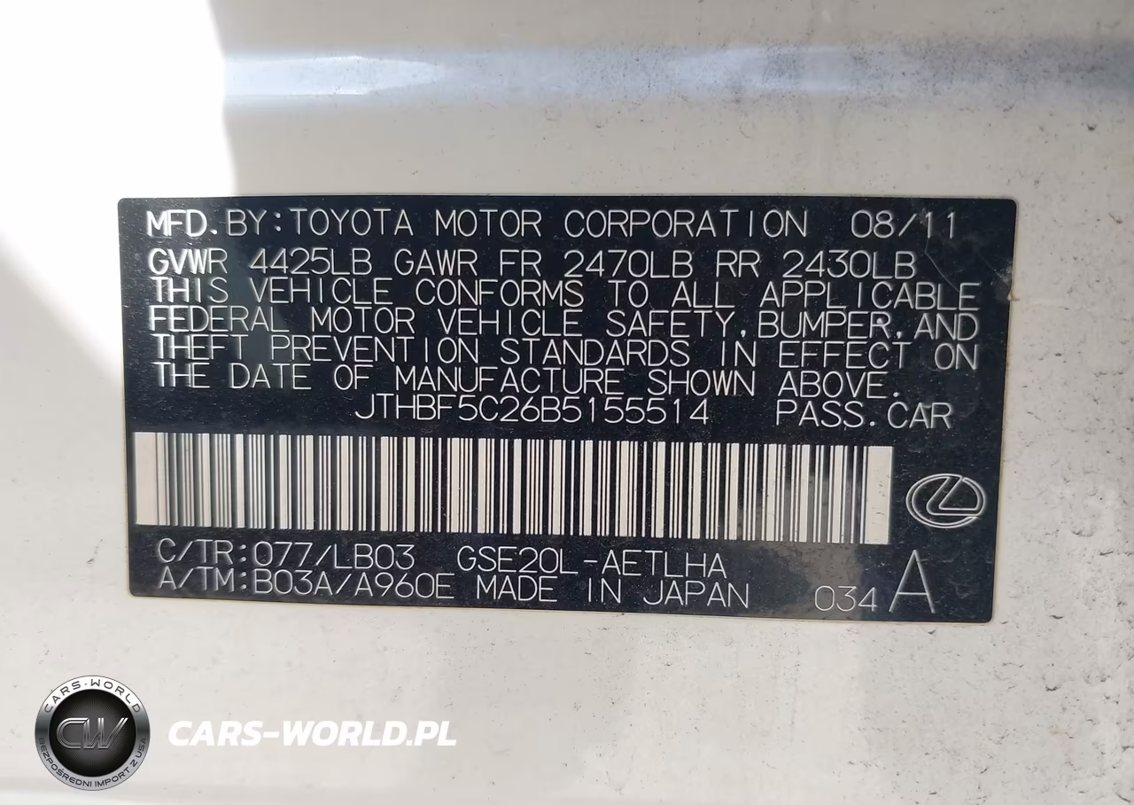 2011 Lexus Is 250 VIN:JTHBF5C26B5155514 - 9