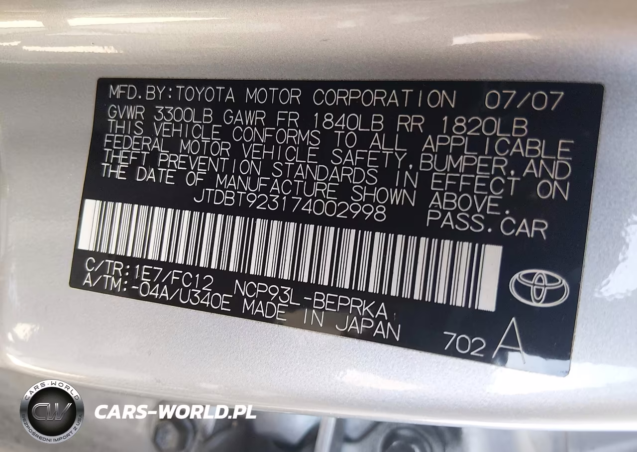 2007 Toyota Yaris VIN:JTDBT923174002998 - 9