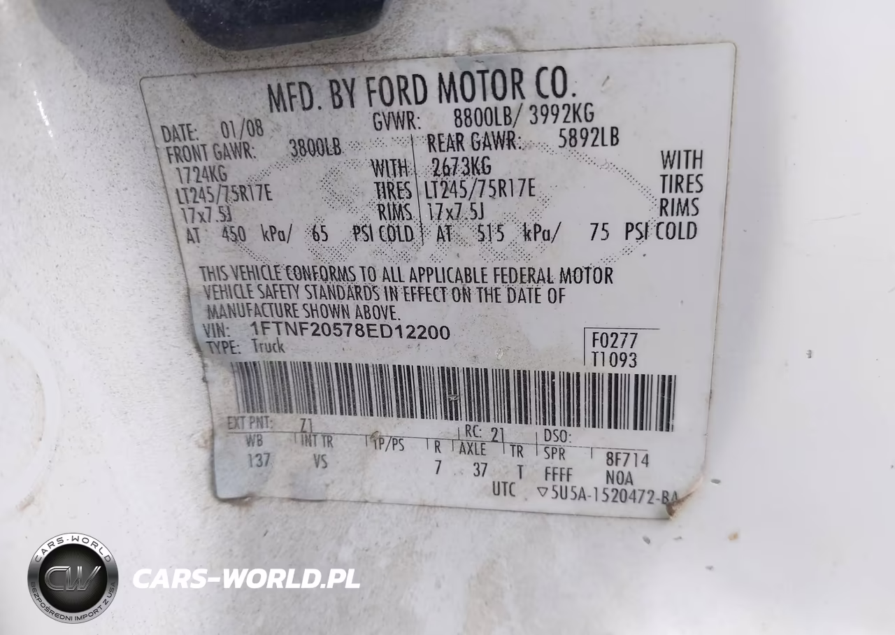 2008 Ford F-250 Xl-Xlt VIN:1FTNF20578ED12200 - 9