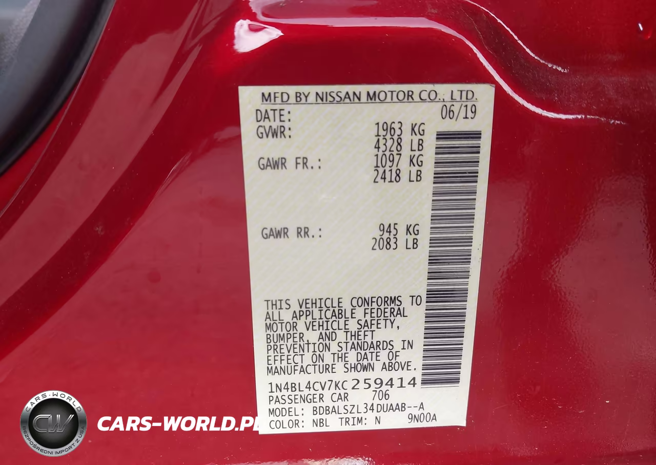 2019 Nissan Altima 2.5 Sr VIN:1N4BL4CV7KC259414 - 9