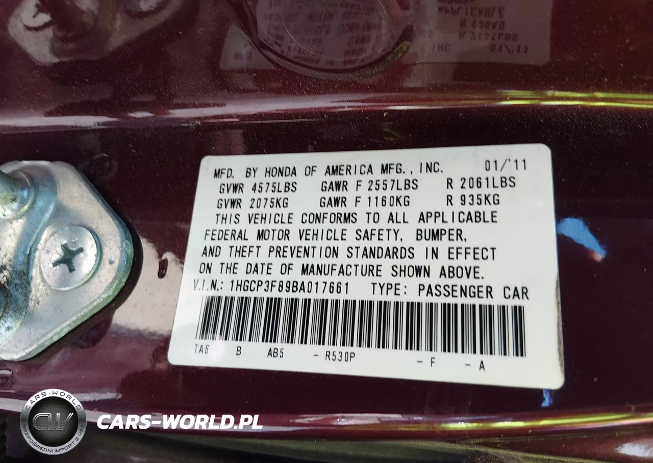 2011 Honda Accord 3.5 Ex-L VIN:1HGCP3F89BA017661 - 9