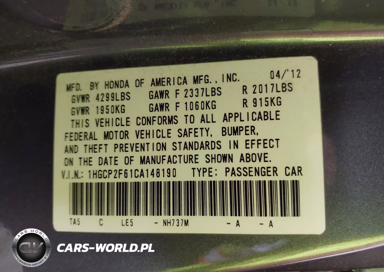 2012 Honda Accord 2.4 Se VIN:1HGCP2F61CA148190 - 9