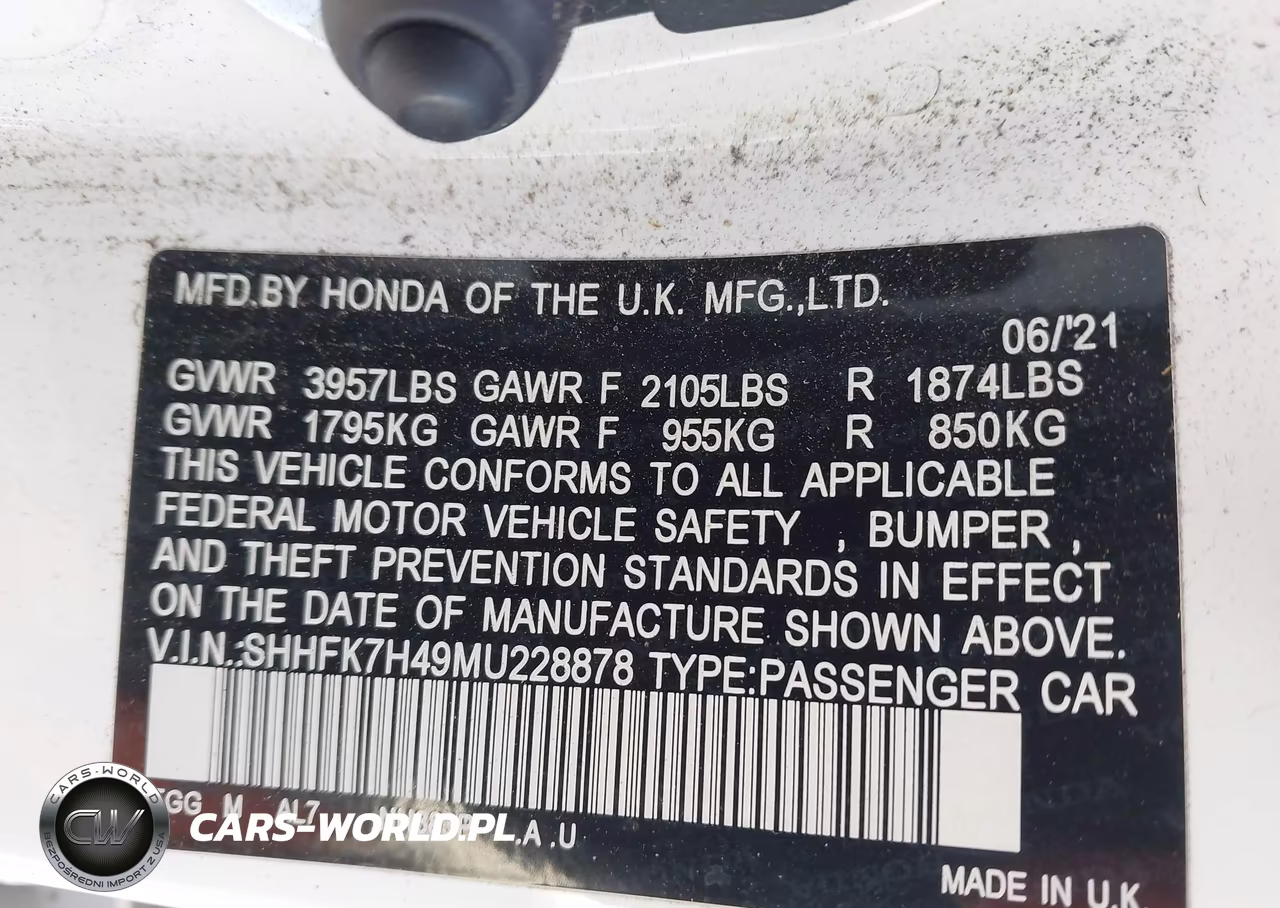 2021 Honda Civic Sport VIN:SHHFK7H49MU228878 - 9