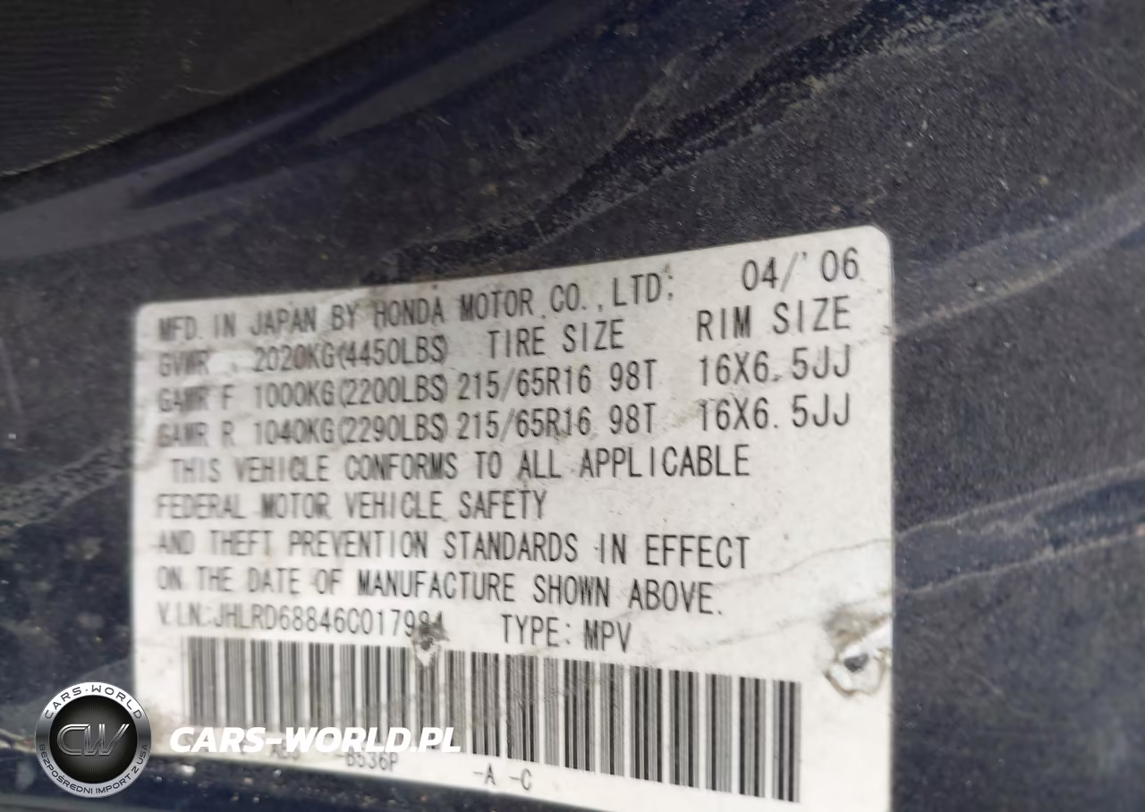 2006 Honda Cr-V Ex VIN:JHLRD68846C017984 - 9