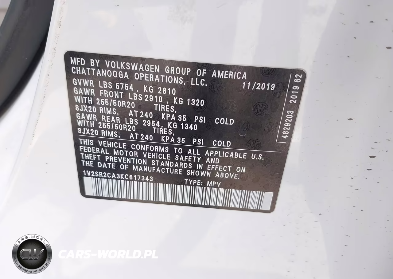 2019 Volkswagen Atlas 3.6L V6 Sel R-Line VIN:1V2SR2CA3KC617343 - 9