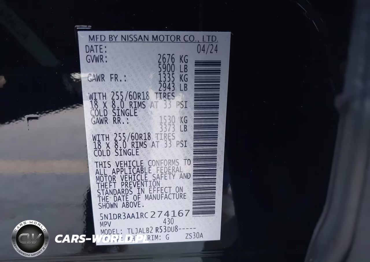 2024 Nissan Pathfinder S Fwd VIN:5N1DR3AA1RC274167 - 9